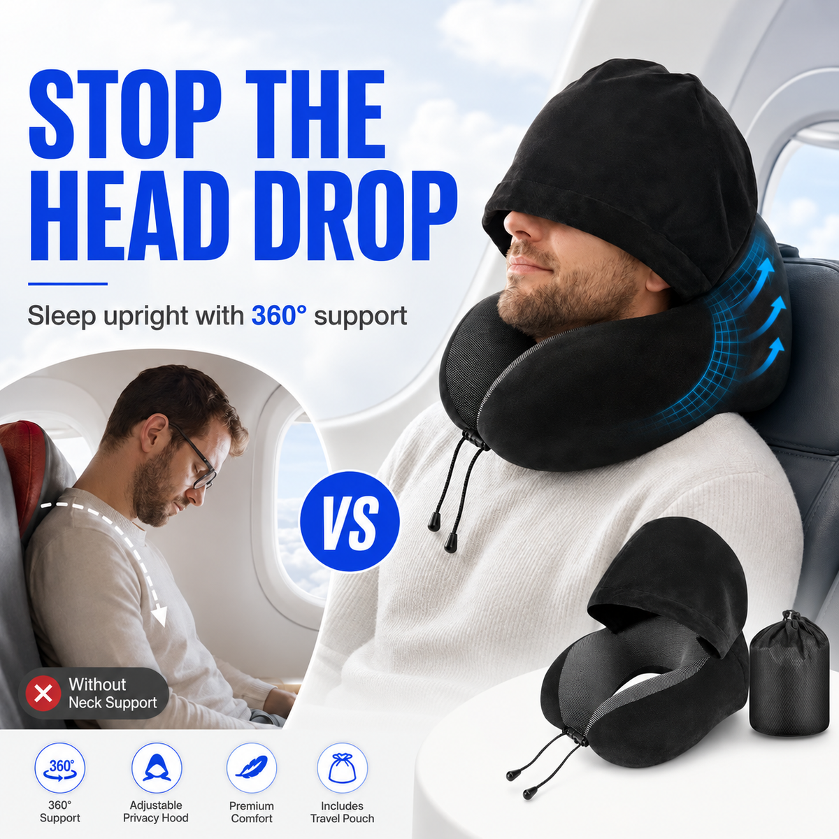 Stryde Hooded U-Shaped Travel Pillow