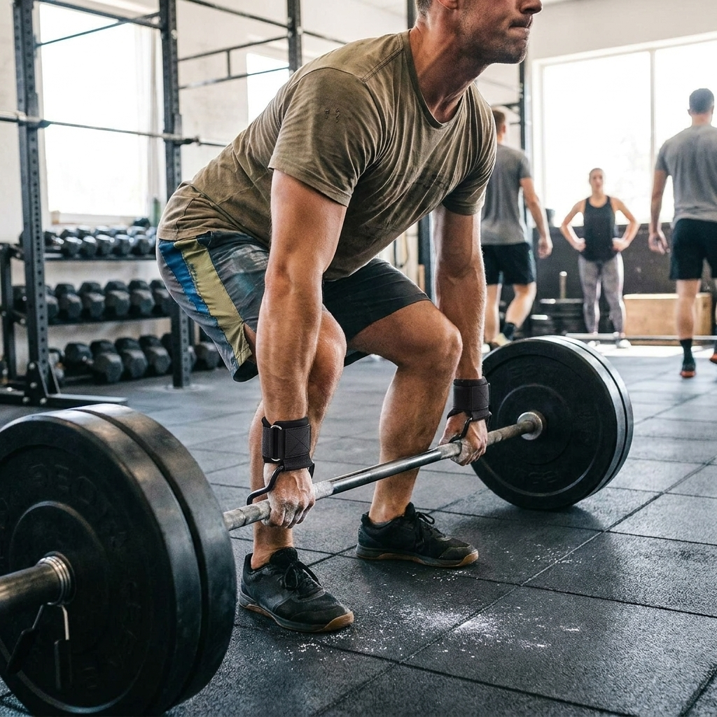 Weight Lifting Hook Grips With Wrist Wraps lifestyle image